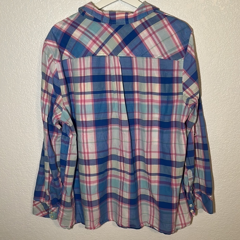 Talbots Spring Plaid Roll Tab Sleeves Top - Picture 3 of 6